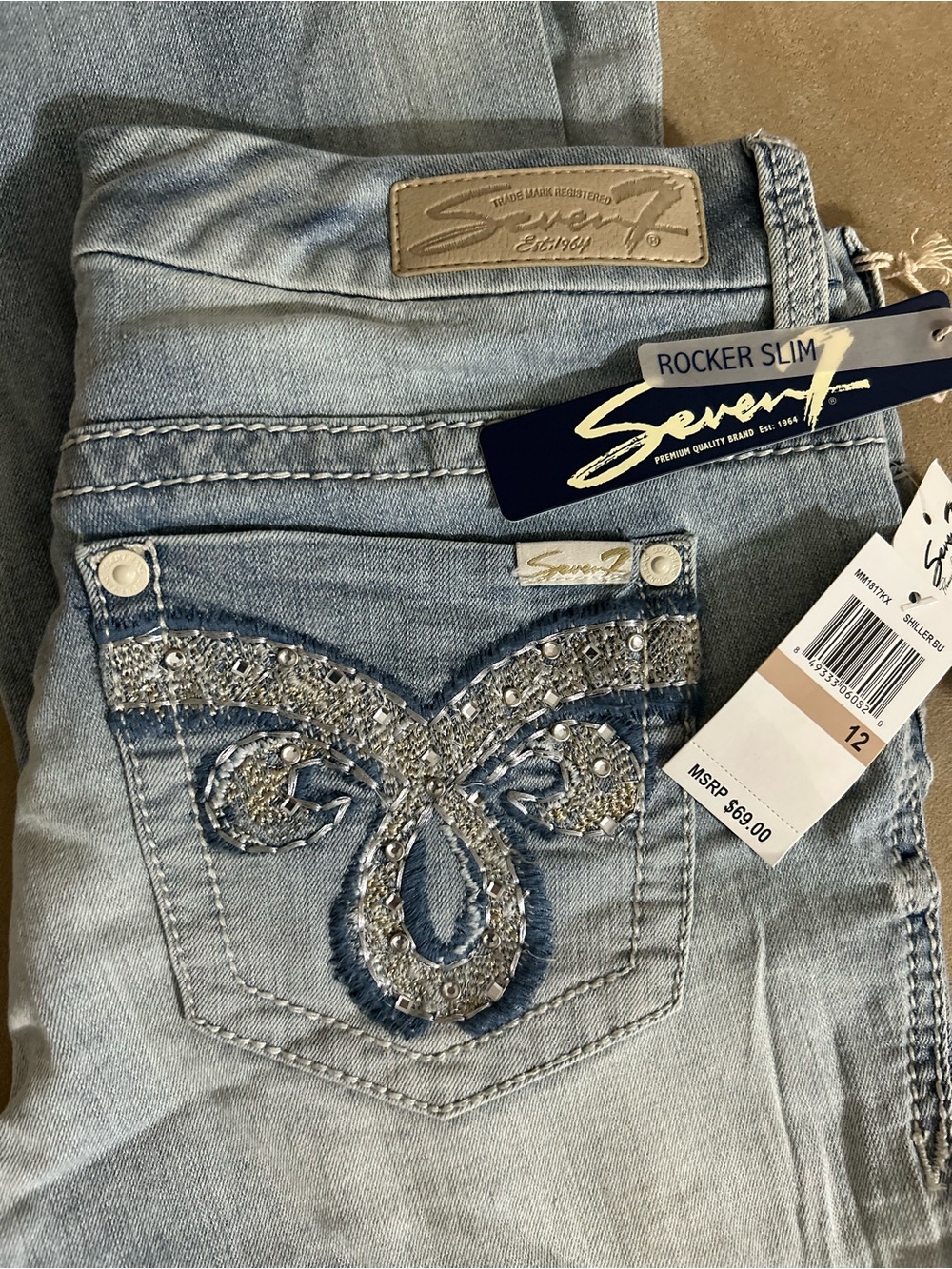 Seven7 Light Blue Embellished Rocker Slim Women's Jeans Sz 12 NWT $69